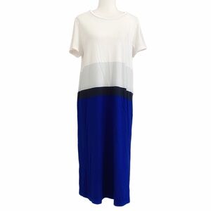Cos WHITE NAVY BLACK STRIPED COLORBLOCK SHORT SLEEVE SHIRT DRESS - S